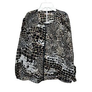 Chicos Womens Blouse Mixed Animal Print Full Zip Front Blouse Size 2 (C10)